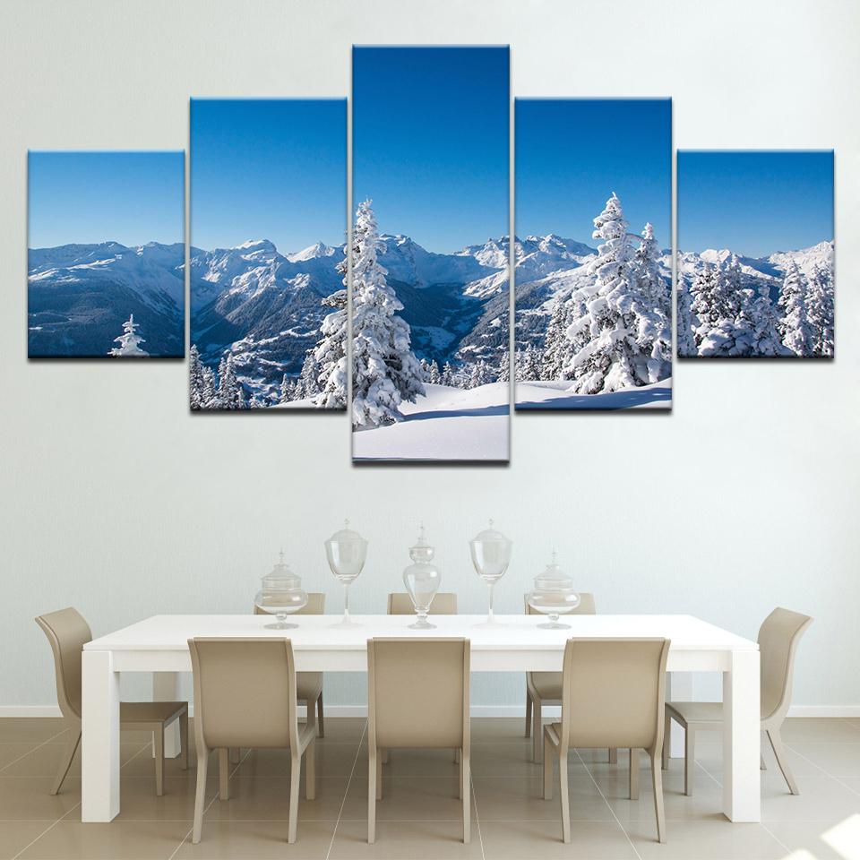 

The snow mountain snow trees 5 piece Wallpapers modern Modular Poster art Canvas painting for Living Room Home Decor 20x35 20x45 20x55cm