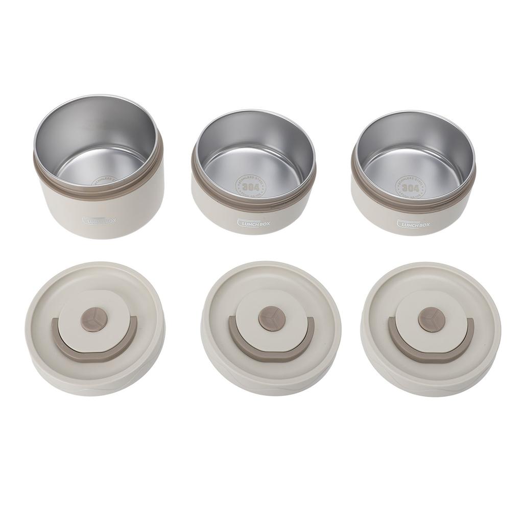 Insulated Lunch Container 304 Stainless Steel Leakproof Portable Round Thermal Bento Box with Lid and Thermal Bag