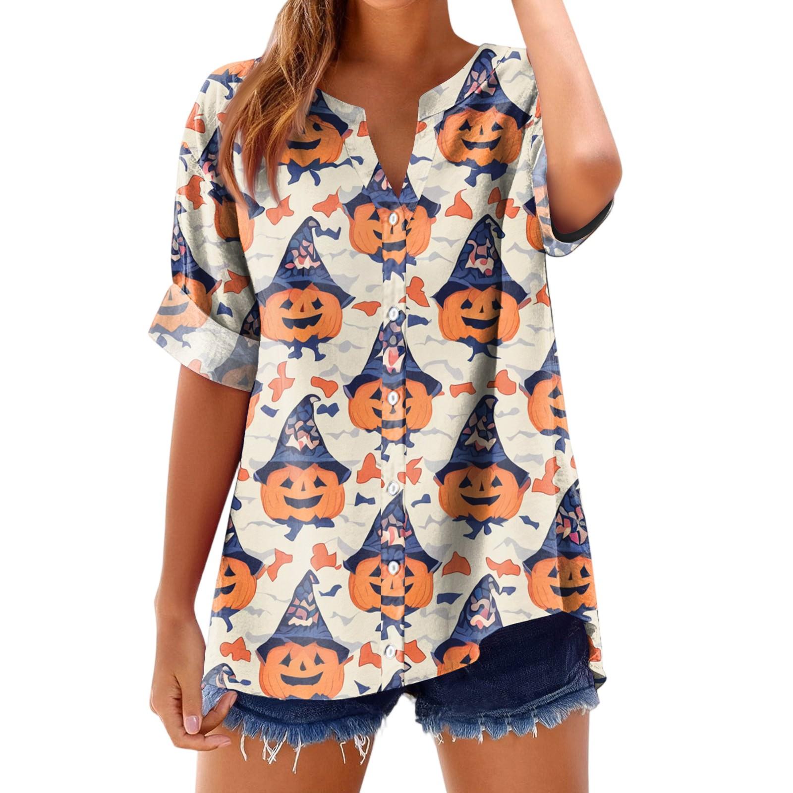 

Женская модная, повседневная, удобная, свободного кроя футболка с принтом на Хэллоуин XL синий