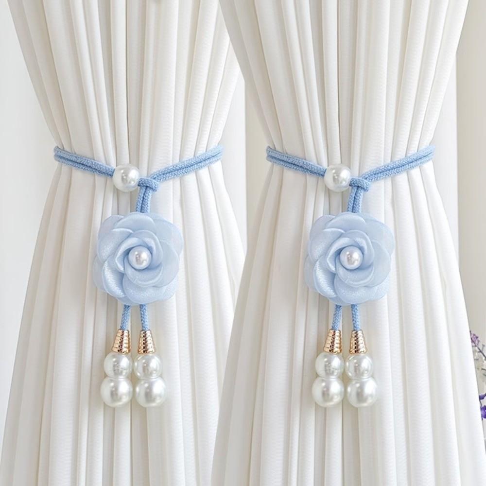 2Pcs Floral Camellia Curtain Buckle Punch-free Curtains Tie Rope Curtain Strap  Home Decoration синий