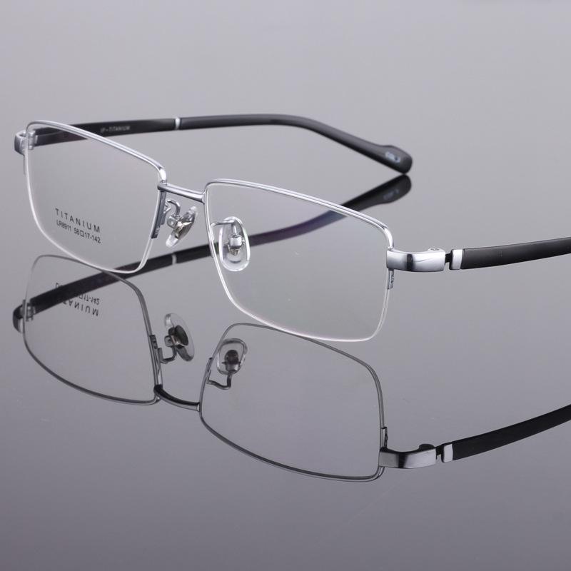 Herren-Brillengestell für Myopie, halbrahmenlos, reines Titan, großes Glas