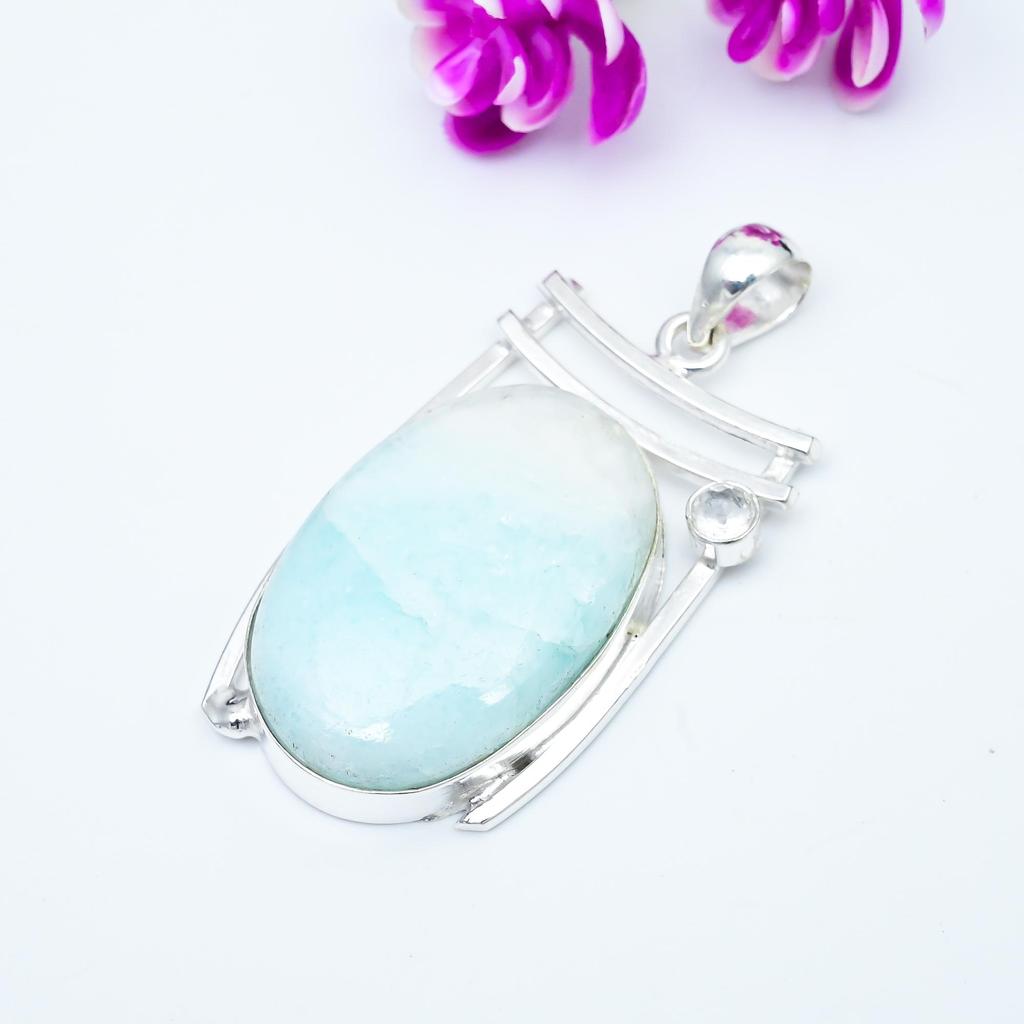 Scolecite, White Topaz 925 Solid Sterling Silver Pendant, Handmade Gemstone Pendant Jewelry, Gifts For Wife Brand New Pendant