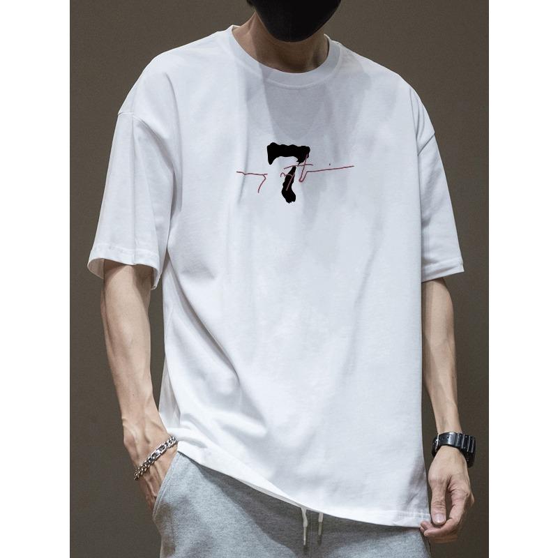 European size Men's Short-Sleeve T-Shirt with Creative Digital Print, Simple Design, Commuter Casual Fashion Tops for Men