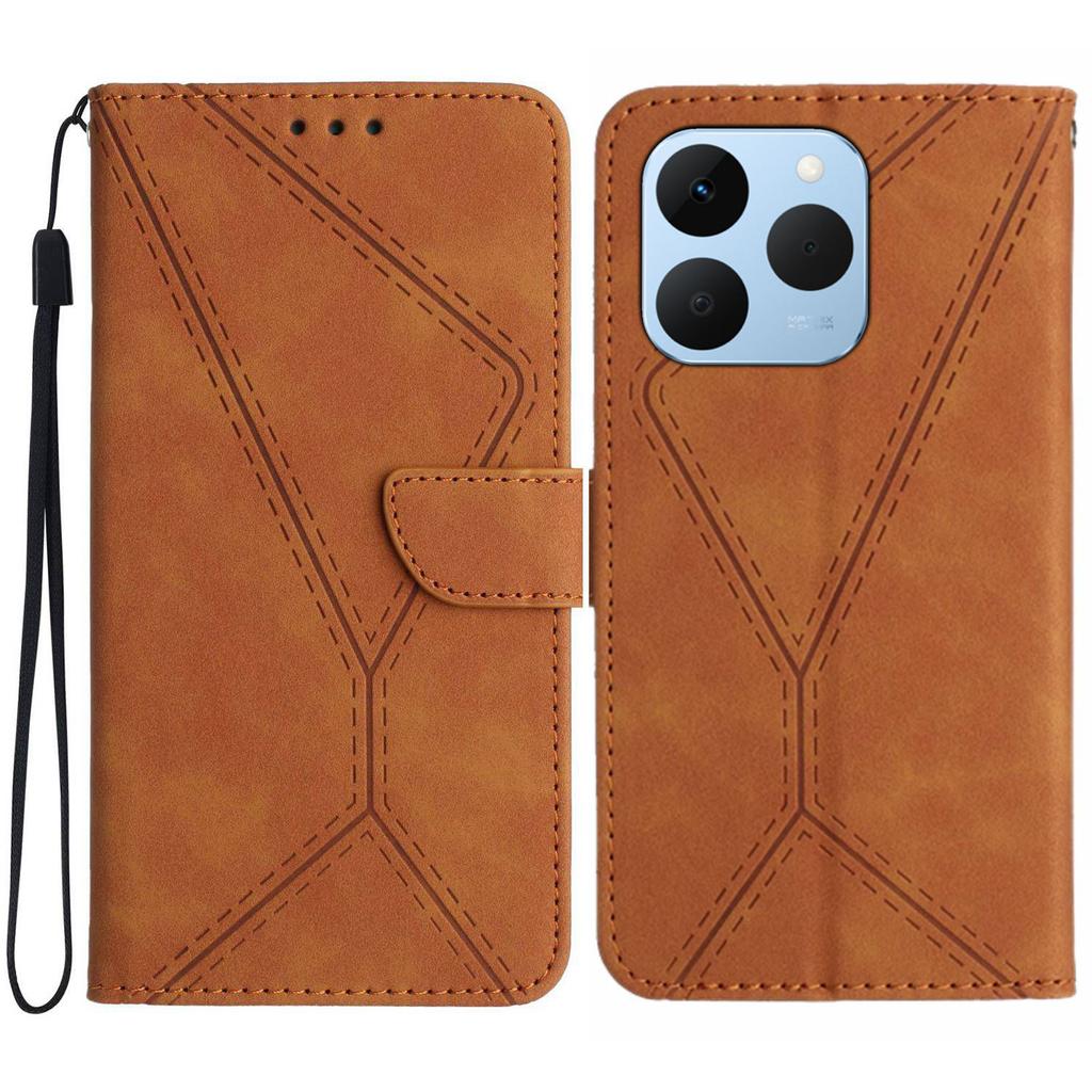 For Realme 15T 5G Case Skin Touch Lines Imprinted PU Leather Flip Phone Cover