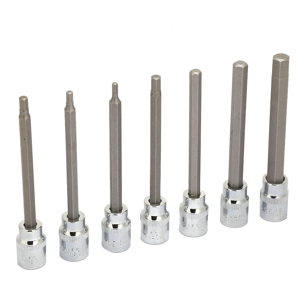 7pcs 3 8 Square Socket Bit with 1 8 3 16 7 32 1 4 9 32 5 16 3 8 Hex Extend Long Bit Socket Set