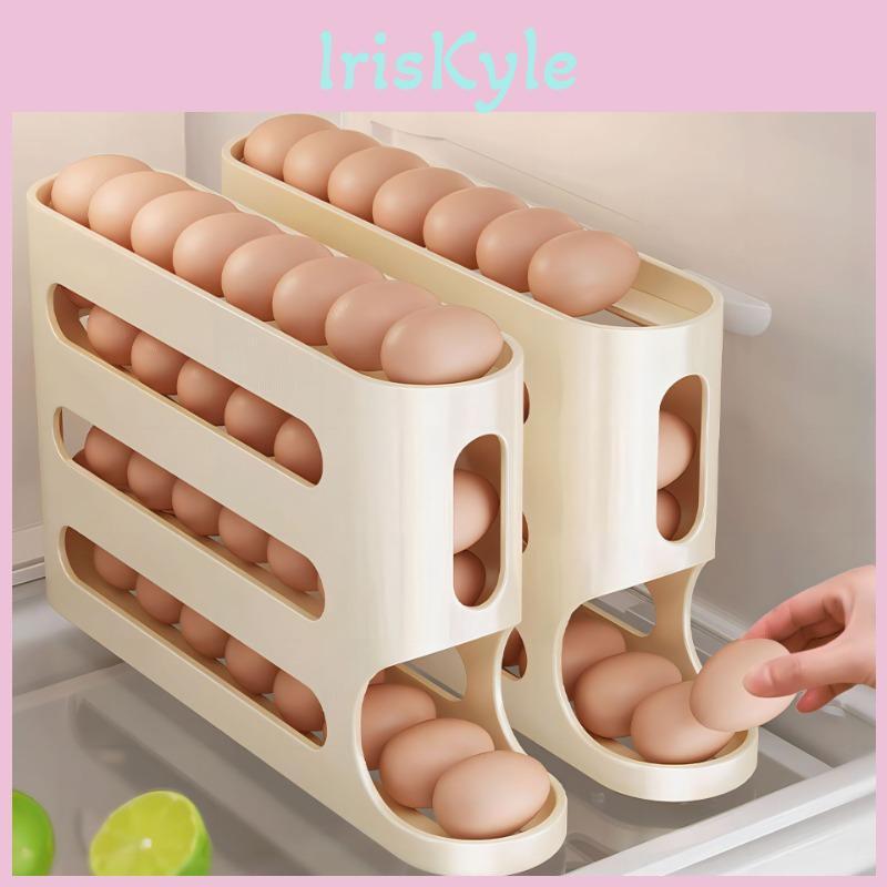 Fridge Rack Tier Egg 4 Automatic Rolling Egg Holder Storage Box Container Kitchen Refrigerator Egg Dispenser Fridge Organizer