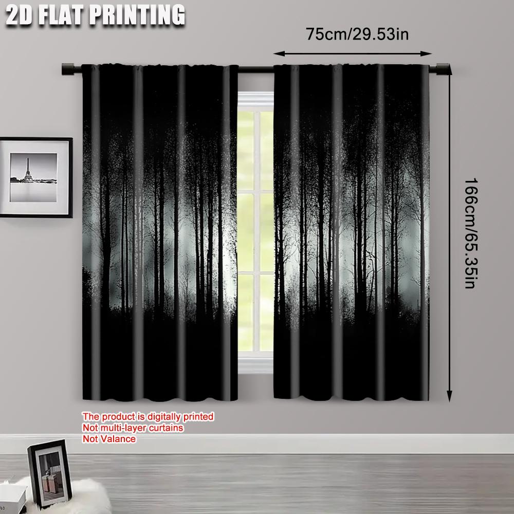 2pcs   Contemporary Curtains 2D print Gothic Black Forest & Pine Tree Print 100% Polyester (without rod) Art Deco Festive Perfect