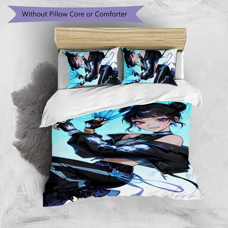 KPOP Hunter Juego de Cama de 3 Piezas Funda Nórdica Cierre Incluye 1 Funda Nórdica y 2 Fundas de Almohada para Todas las Estaciones Dormitorio Hogar Decoración de Dormitorio Universitario