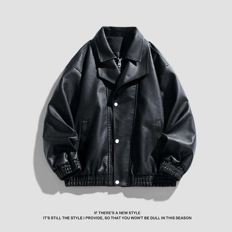 Herren PU-Leder Bikerjacke Stehkragen Slim Fit Lässige Oberbekleidung