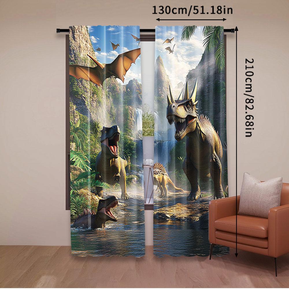 2Pcs Cartoon Dinosaur Curtain For Birthday Party Decor Design For Privacy Protection And Stylish Home Decor Perfect For Living