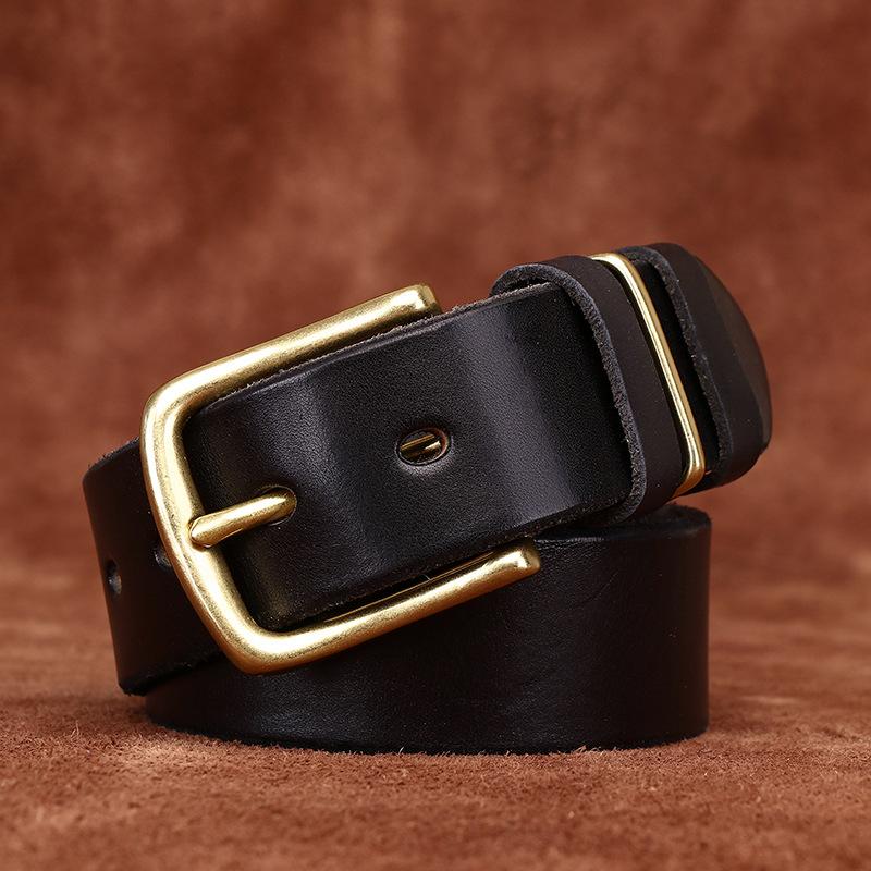Men'S Retro Washed Old Vegetable Tanned First Layer Pure Cowhide Belt Leather Pin Buckle Casual Jeans Belt Men'S