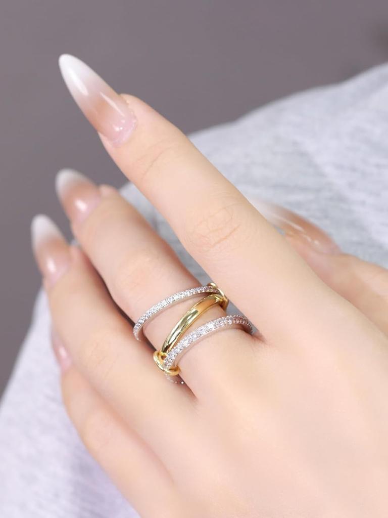 Fashion Gold And Silver Gold-Plated 4 Stackable One-Piece Thick Sparkling Zircon Rings For Women's Party Jewelry Rings