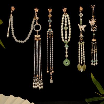 Spring Small Fresh Cheongsam Press Placket Tea Clothes Hanfu Retro Temperament Accessories Long Tassel Pendant Press Placket Brooch Versatile
