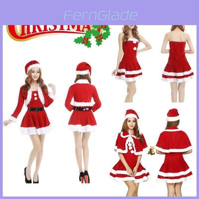 Christmas Santa Claus Adult Female Red Pleuche Dress Suit