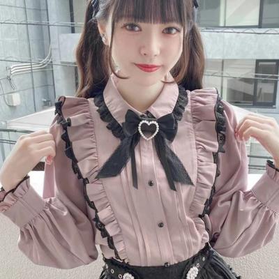 Camisa Japonesa Kawaii com Renda e Babados Feminina Y2k Rosa Blusa com Laço Harajuku Bonita Tops Femininos Moda Lolita Blusas Femme