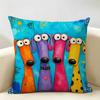 Funny Colorful Whimsical Dog Cushion Cover Natural Linen Organic Fabric Double-Sided Printing Breathable Perfect For Home Decor