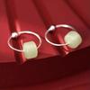 Exquisite Chinese-Style 925 Sterling Silver Hetian Jade Hoop Earrings for Women