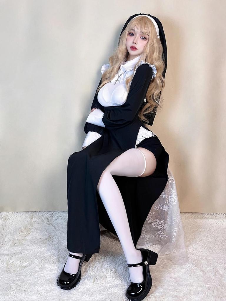 Shangki Manufacturing Nun/Combat Nun Dress, Sexy Cosplay Uniform/Maid Outfit, Women's Costume, Costume for Photoshoots, Plus Size (M)