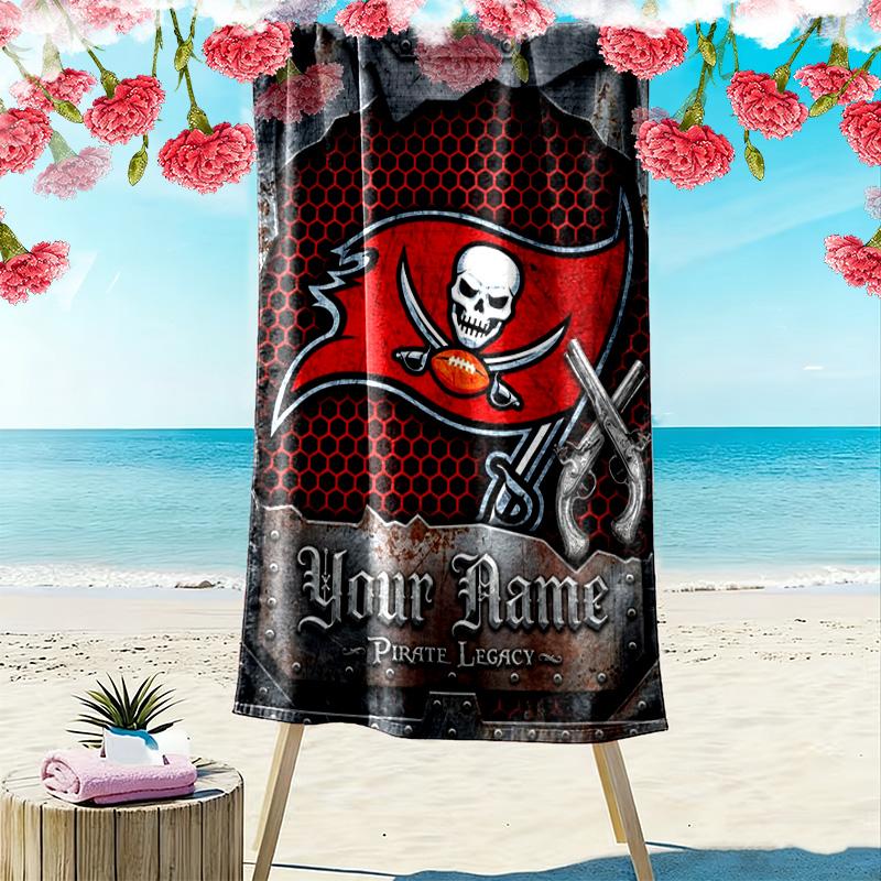 Name Custom Tampa Bay Buccaneers Print Beach Towel, Large Soft Quick Dry Towel for Beach Camping Swimming