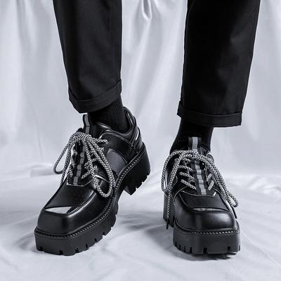 Men Thick Soled Square Toe Leather Shoes Casual Business Dress Shoe Male Brand Lace Up Oxfords Split Leather Formal Wedding Shoe