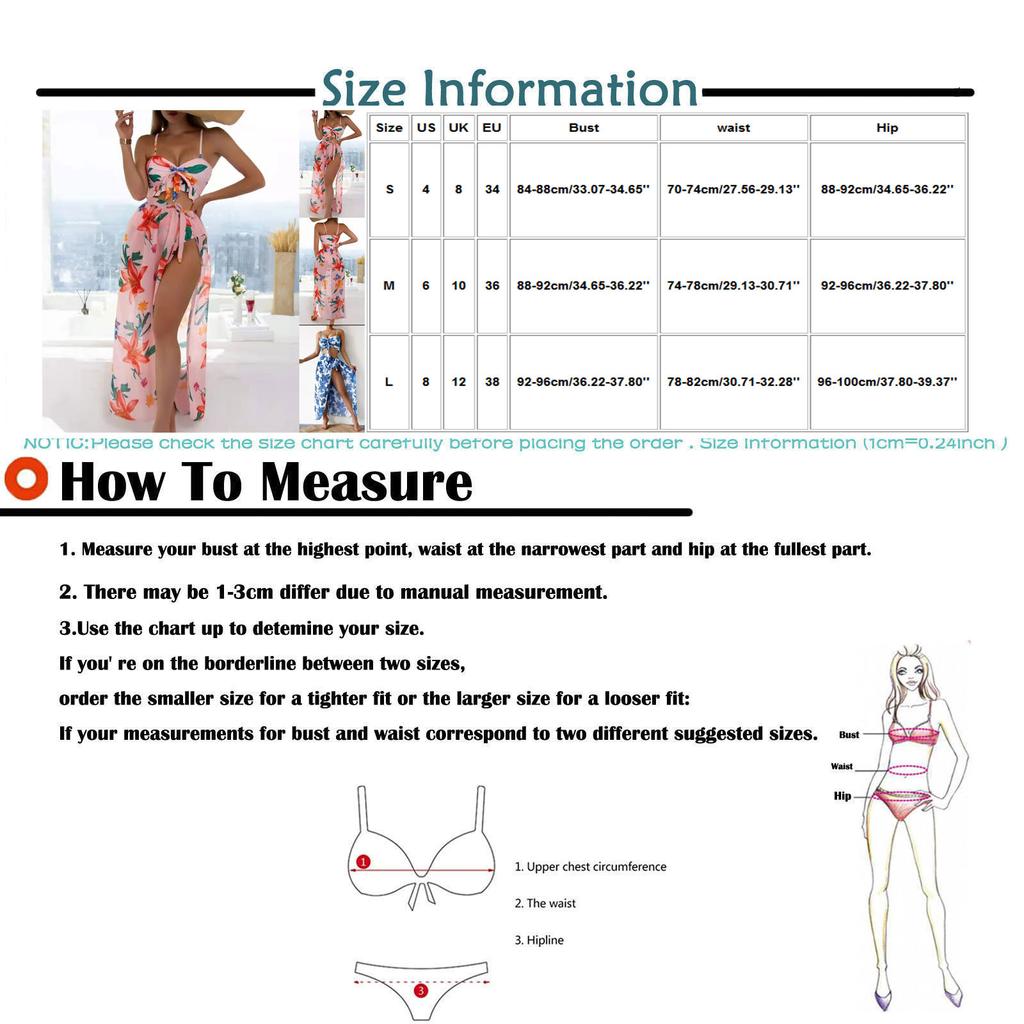 Women's High Waist Two Piece Bikini Set with Printed Long Skirt and Adjustable Straps Summer Beachwear Swimwear for Casual Use