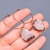 Rose Quartz Rough Stone Friendship Day Hoop Huggie Sisters Gift Earrings Copper V-9