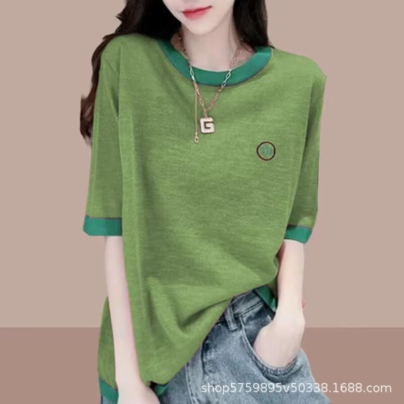 Short-sleeved Bamboo Cotton T-shirt Women's Spring and Summer New Thin Large Size Loose Casual Splicing Half-sleeved Top Women's Clothing