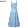 ZANZEA Fashion High Waist Strappy Dress Womens Muslim Fashion Islamic Clothing Sleeveless Long Dress Ramadan Middle East Hijab Dress