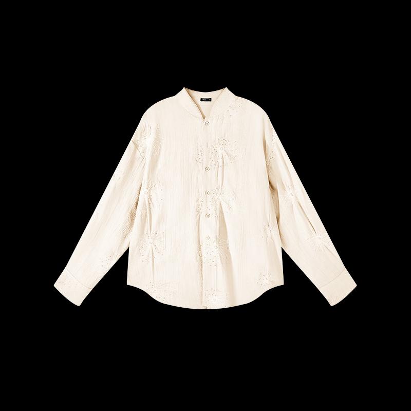 HECO 'Falling Stars' New Chinese Style Embroidered Long-Sleeve Cotton Blend Shirt for Women