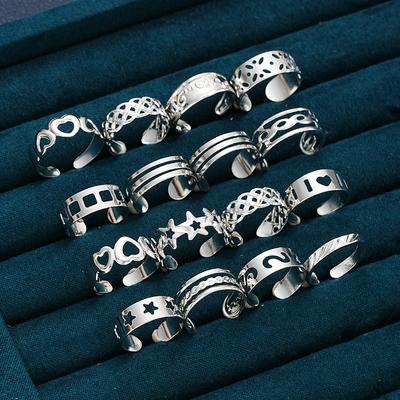 16Pcs/Set Creative Adjustable Toe Rings for Women Simple Silver Color Hollow Out Heart Star Foot Rings Set Fashion Jewelry Gifts