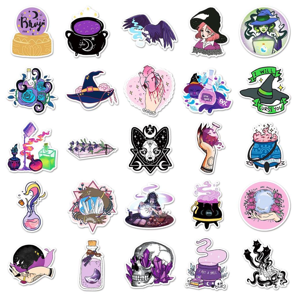 Witch-Themed Waterproof Stickers: 50 Cool Sheets for Luggage, Scooters, Computers, Tablets, and Planners