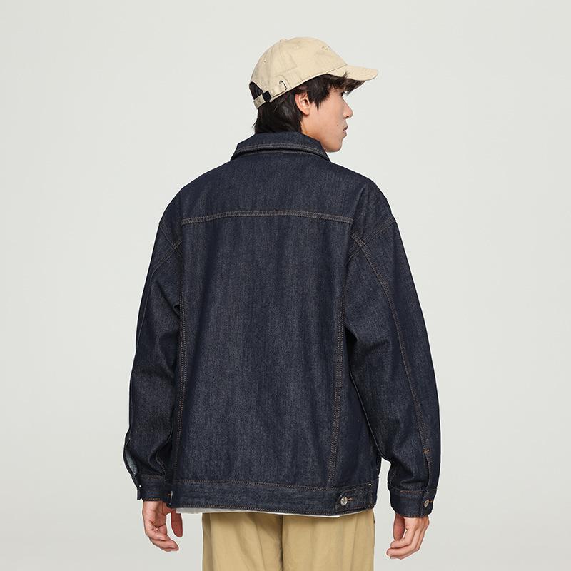 Spring Large Size Loose American Tooling Jacket Primary Color Washed Pure Cotton Pocket Splicing Denim Jacket Men'S