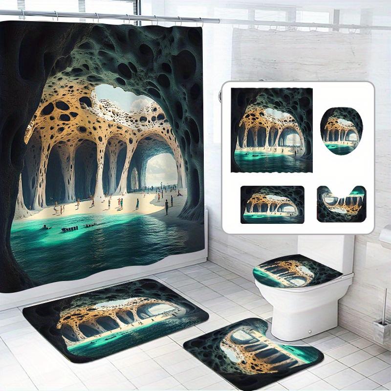 

1/4 Set, Beach Scenery Shower Curtain Set, Beautiful Cave, Dreamy Scenery, With Bath Mat, Modern Home Bathroom Decoration W60H190(CM)-1 Pcs