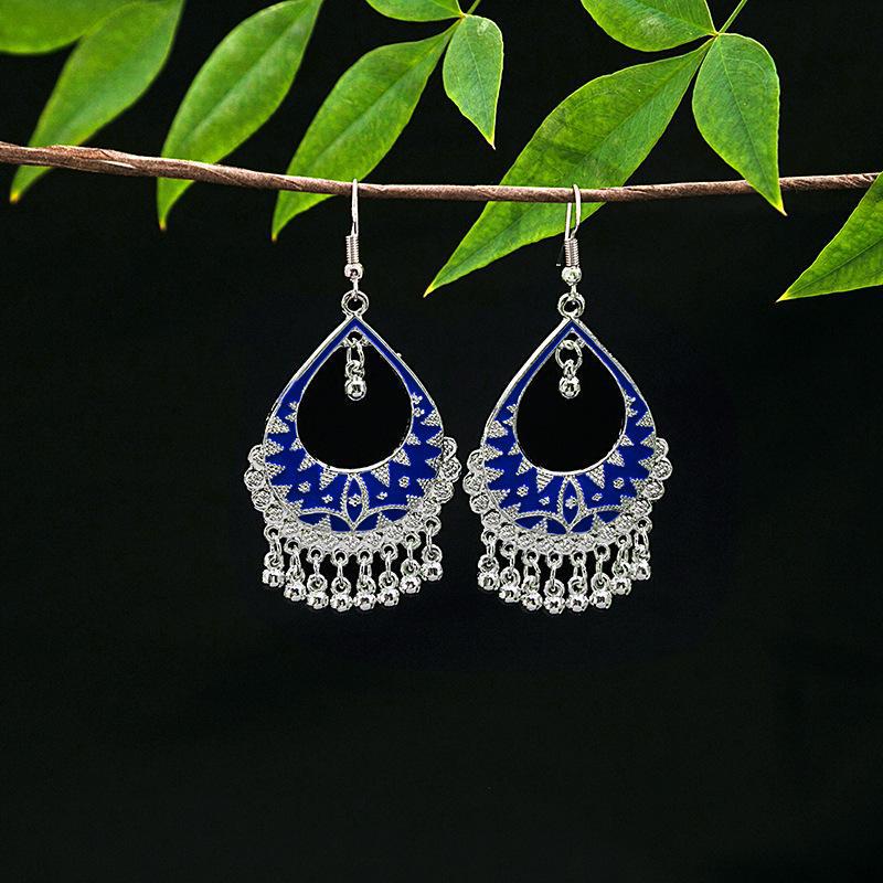Vintage Ethnic Miao Silver Alloy Teardrop Tassel Earrings