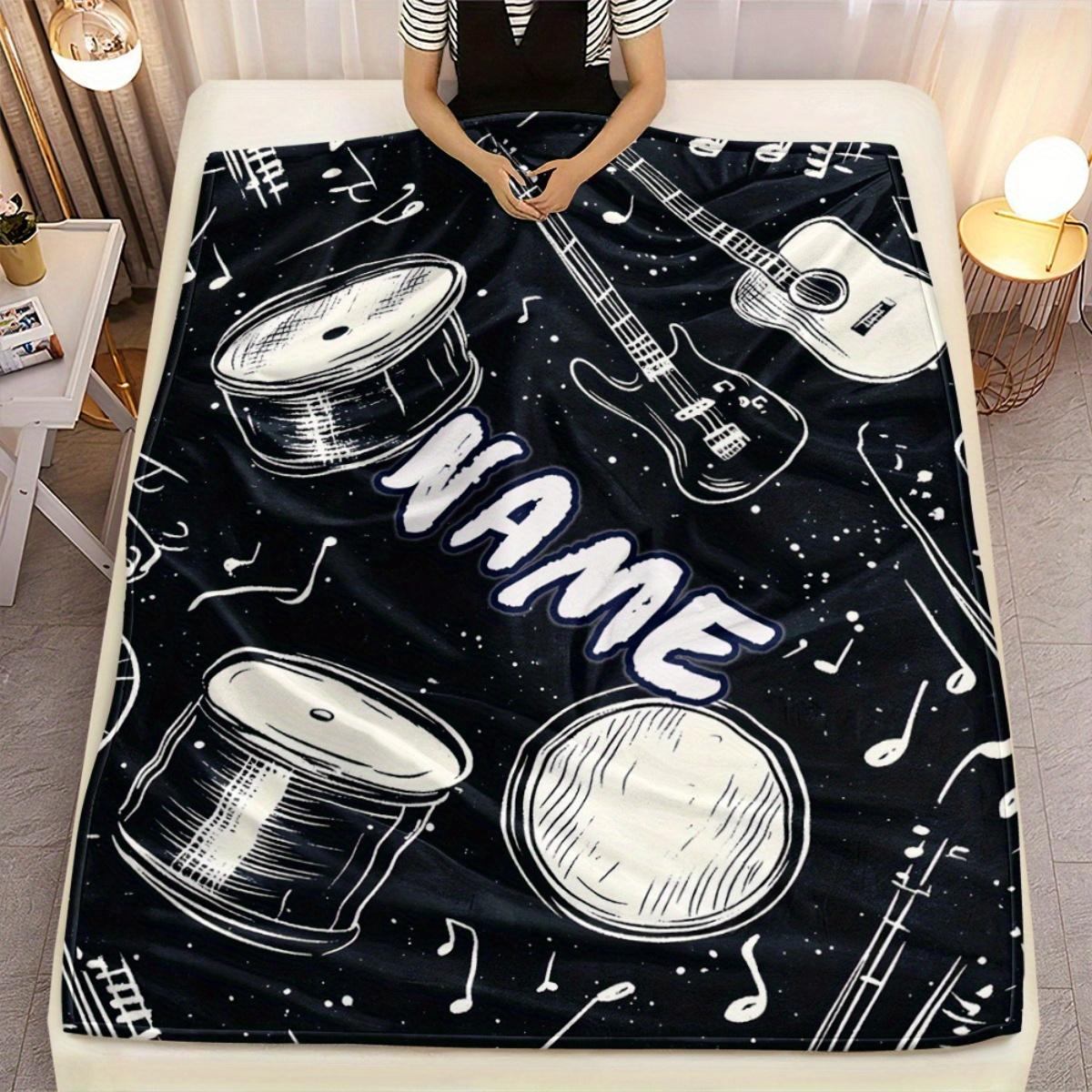 

Personalized Music Lover s Blanket Name Musical Instrument Throw Soft Flannel All-Season for Sofa, Camping, Office 75x90cm