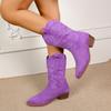 Large Size Embroidered Square Heel Round Head Medium Boots Chelsea Boots Versatile V-Mouth But Knee Boots Children