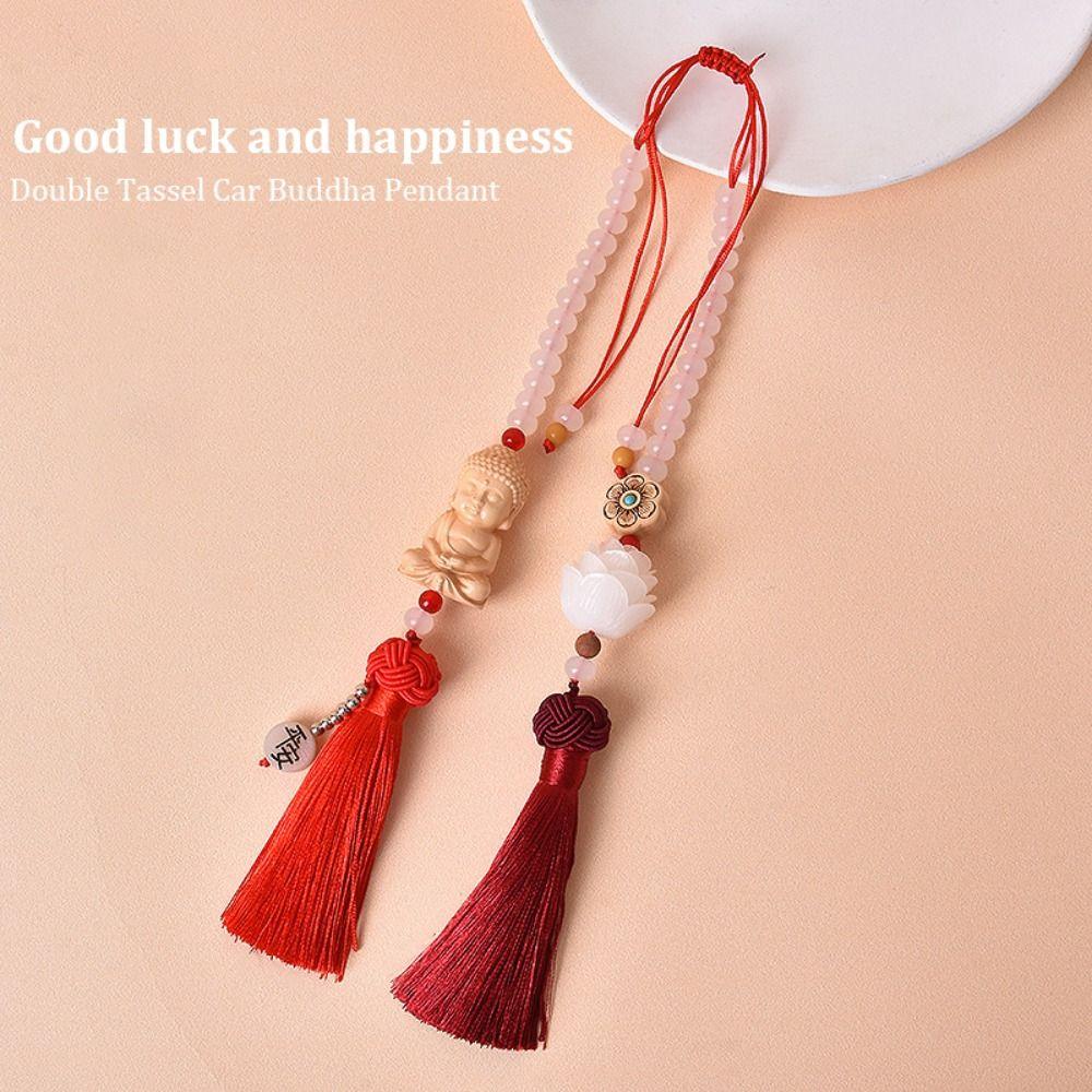 Lotus Flower Hanging Ornament Car Buddha Pendant Double Tassel Rearview Mirror Oranments Car Decor
