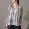Cotton and Linen Retro Thin Cardigan V-neck Short Jacket Women's Summer New Loose Casual All-match Sunscreen Shirt Shirt