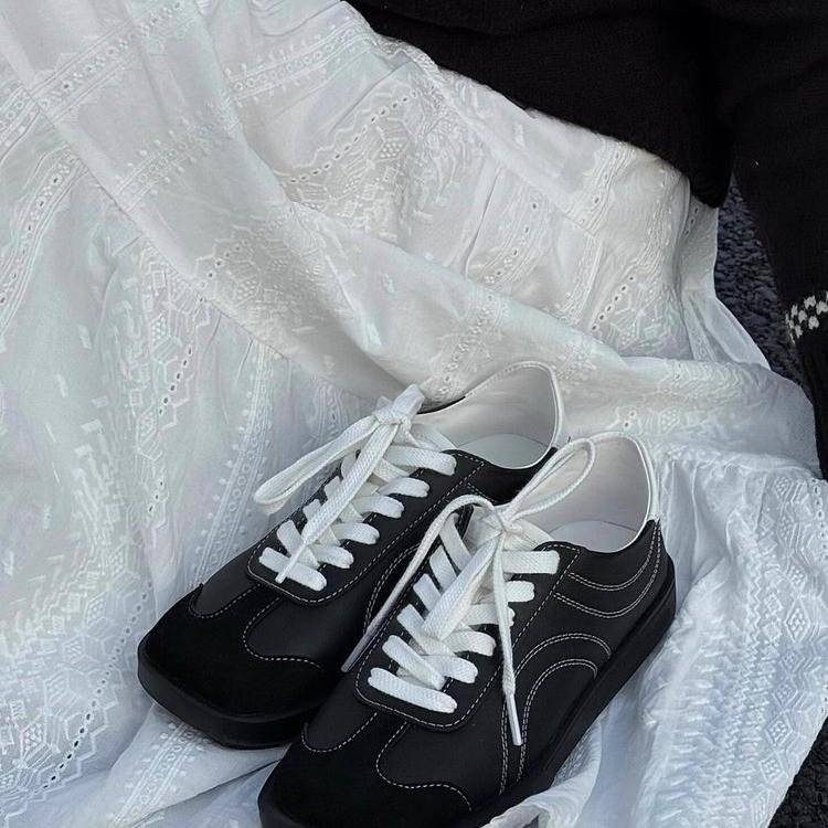 

Fashion German Training Shoes Female Genuine Leather 2025 New Spring Flat Sneakers Ladies Casual Forrest Gump Shoes Women Tenis De Mujer 35 чёрный