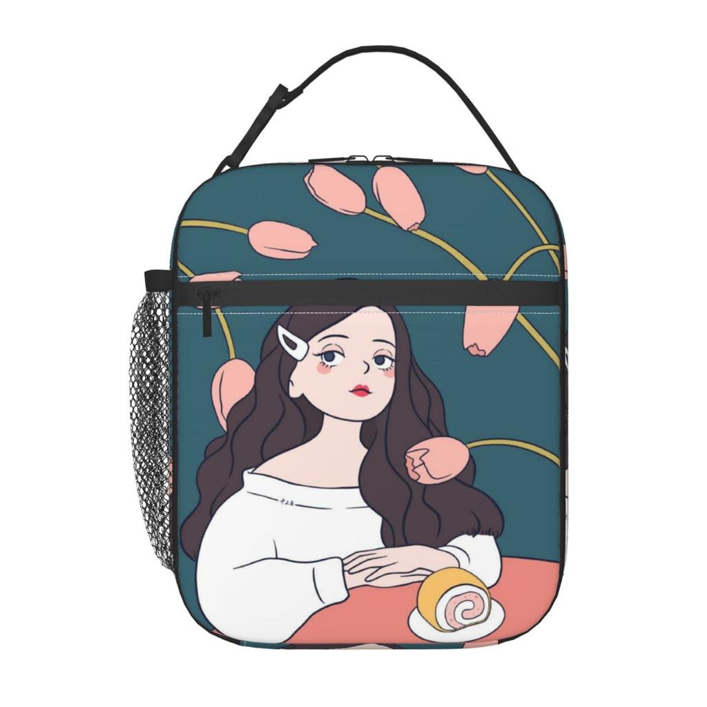 Cartoon Fashion Girl Insulated Lunch Bags for School Office Sport Car Portable Cooler Thermal Bento Box Women Children