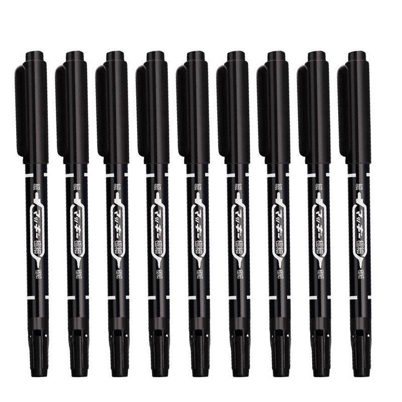 9pcs/set Twin Tip Permanent Art Marker Pen Double Headed Oily Waterproof Ink  Black Blue Red 0.5mm 1mm Drawing Logistics Glass