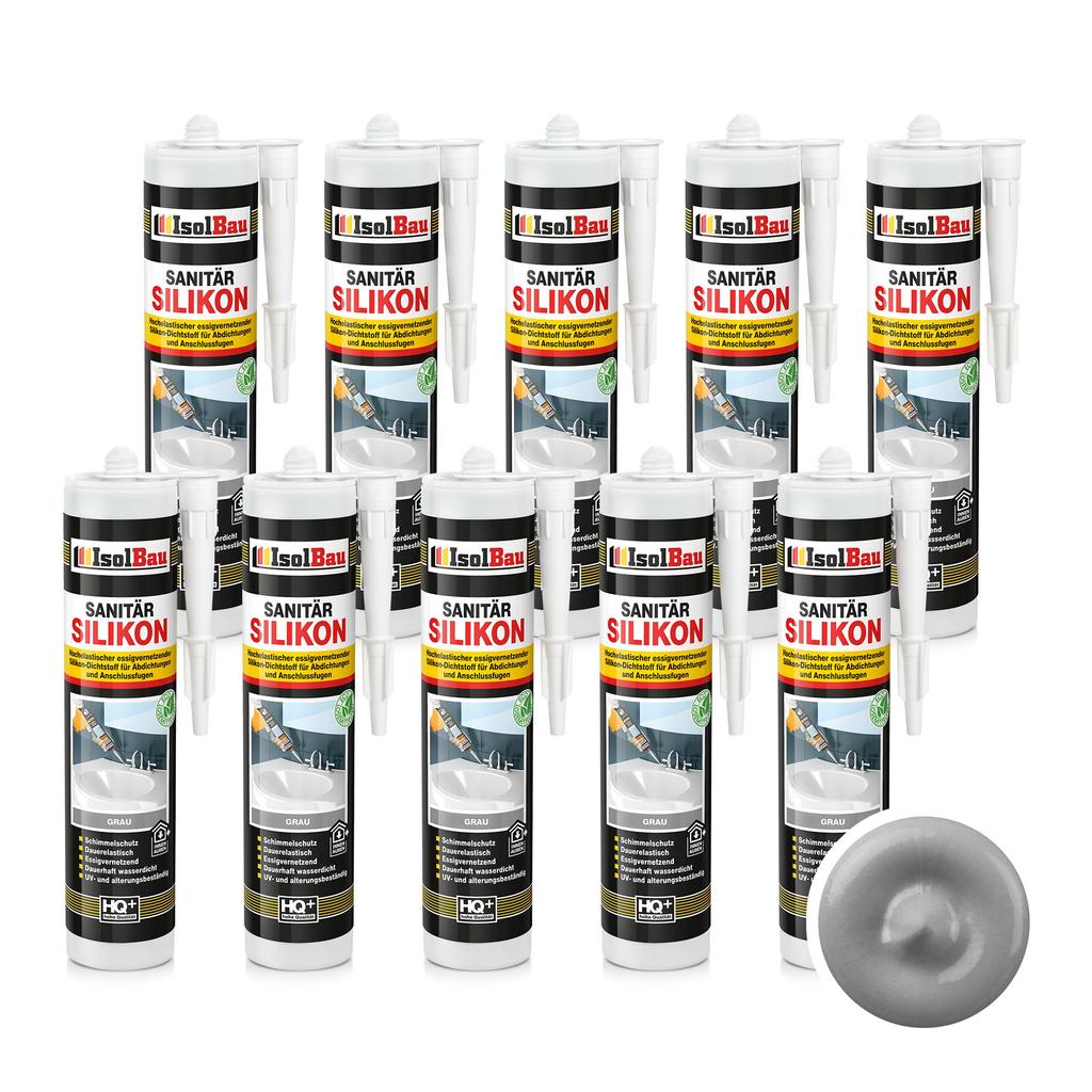 IsolBau Sanitary Silicone Gray Sanitär Silikon 10 x 300ml