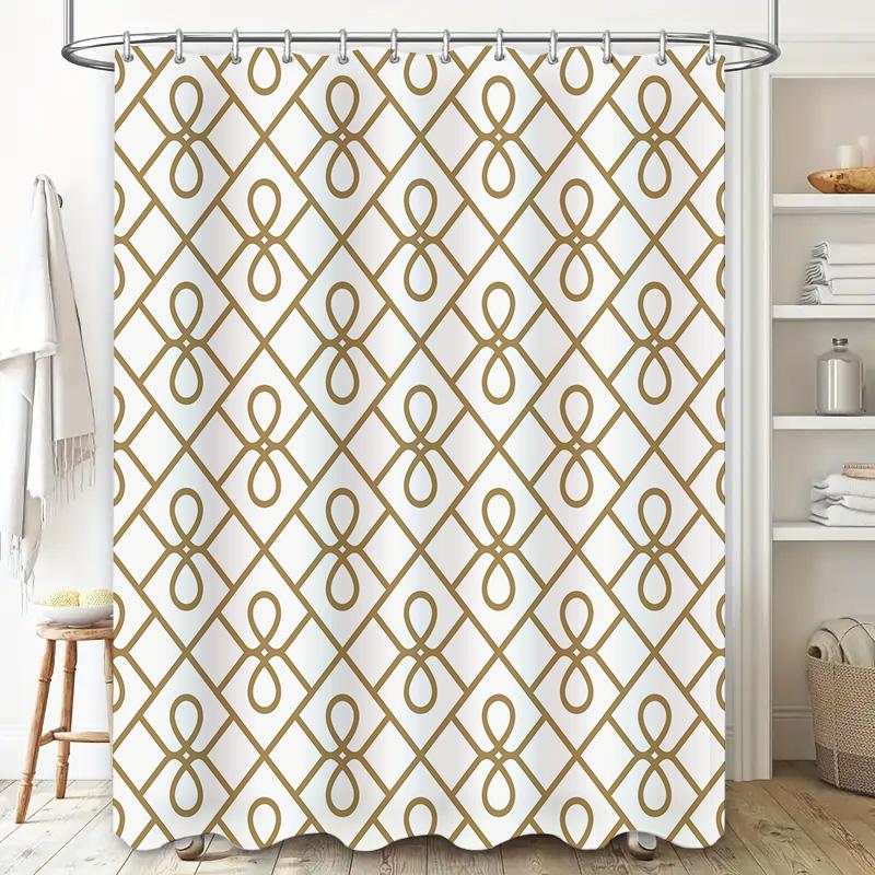 White Geometric Shower Curtain with Golden Knots Elegant Bath Decor for Home Decoration (set of 1)