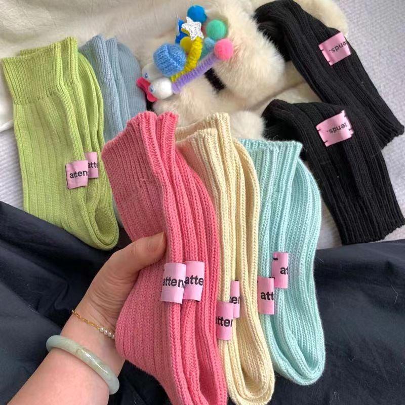 Fashion Crestar Women Middle Tube Socks Lady girls Cute Pink Label Solid Color Spring Autumn Winter Warm Socks Soft Home Mid-tube Cotton