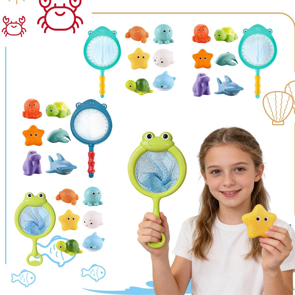 Baby Bath Toys Creative Spray Water Shower Toys Kids Sharks Fishing Net Set Toys Bath Gift