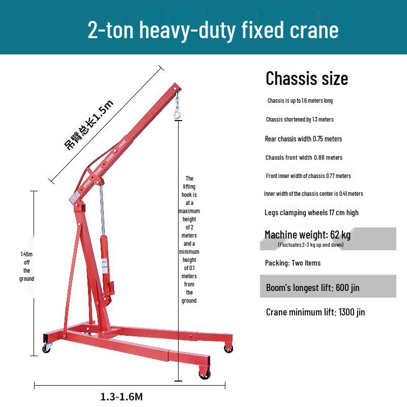 2 Ton Folding Mobile Hydraulic Crane - Orange, for Engine Mount and Auto Repair