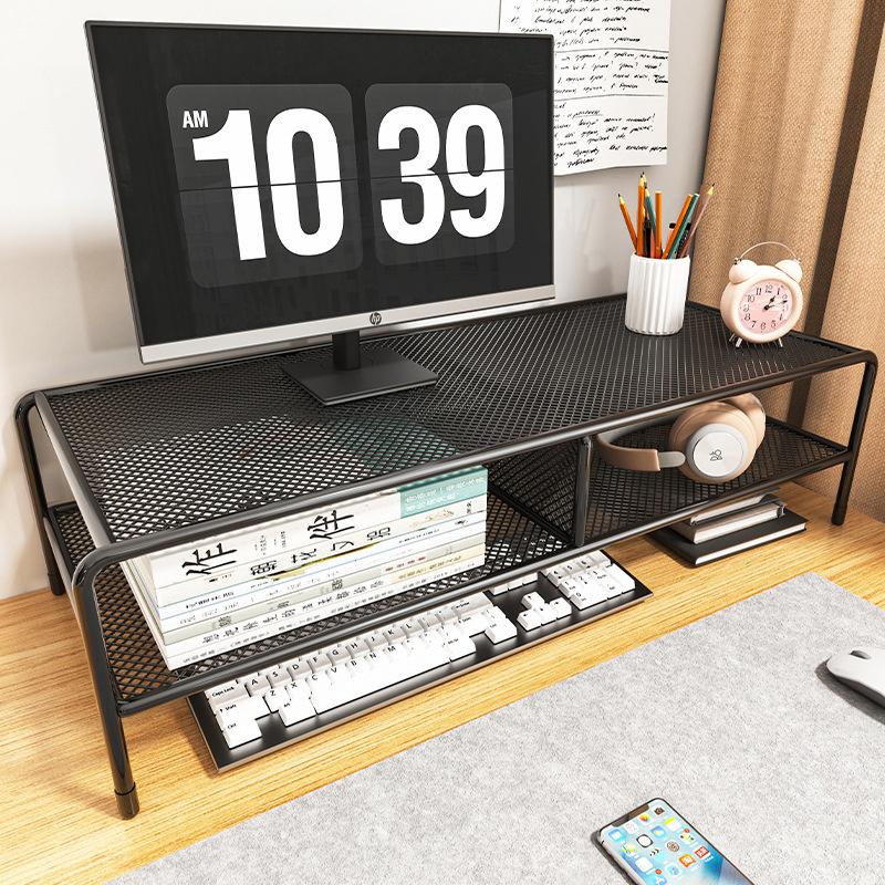 Dual Deck Computer Monitor Rising Holder Pc Screen Stand Bracket Desktop Keyboard Mouse Laptop Storage Organizer Riser Shelf