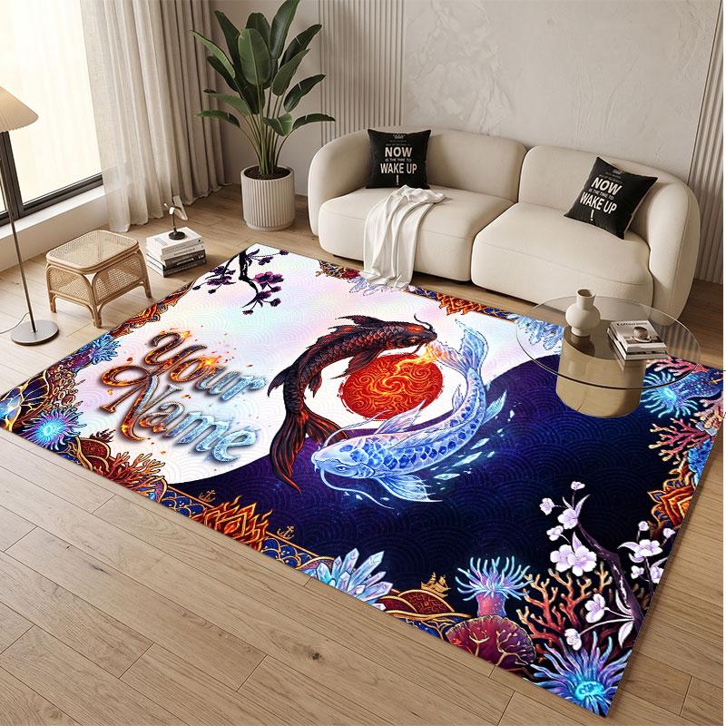 Alfombra de Terciopelo de Cristal Suave con Tema General de Música, Impresión de Nombre y Texto Personalizados, Alfombra de Suelo Antideslizante para Dormitorio Sala de Estar