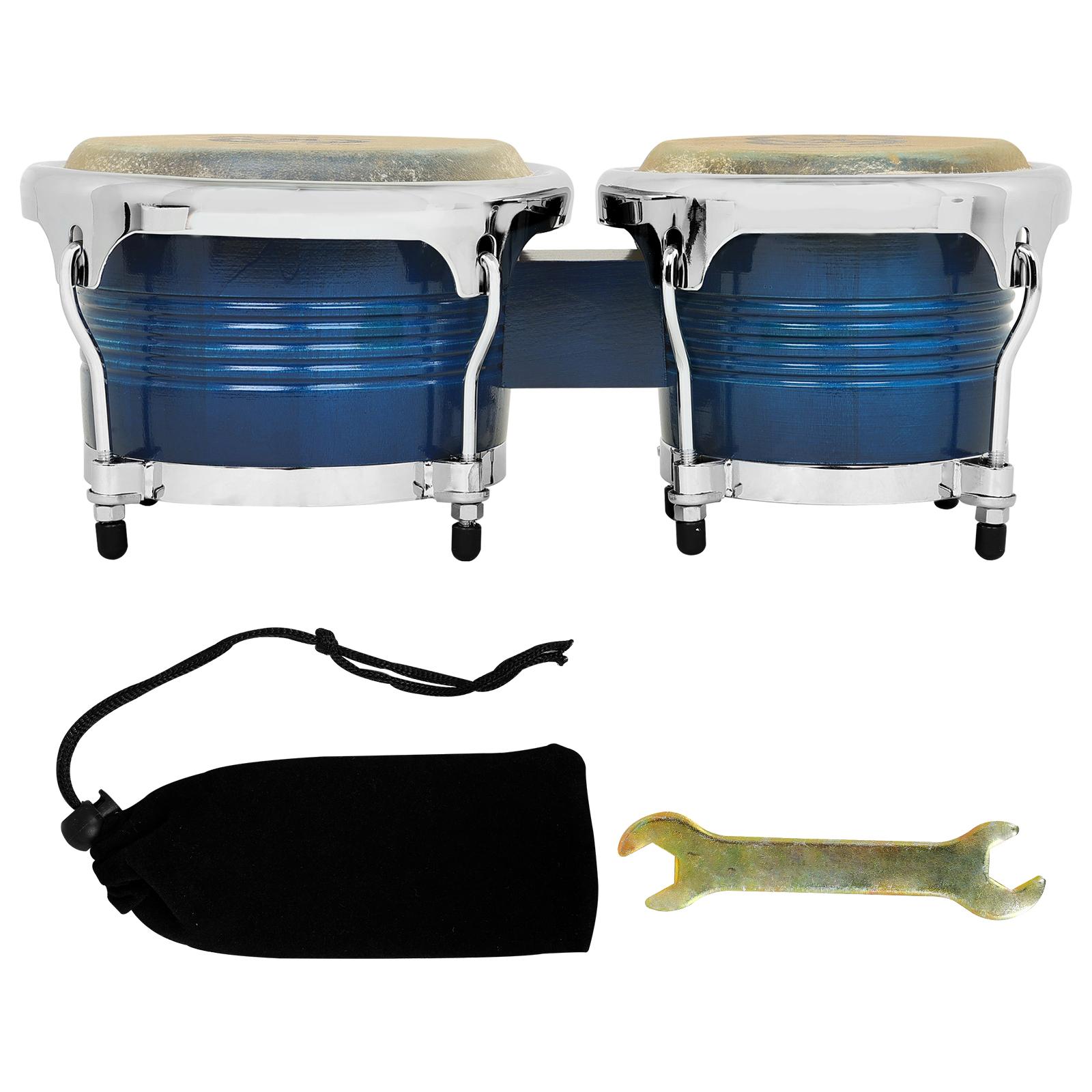 M MBAT Bongos Drum Instruments Solid Wooden Bongo Drummer African Jazz Style Double Drum Tambourine Percussion Instrument синий