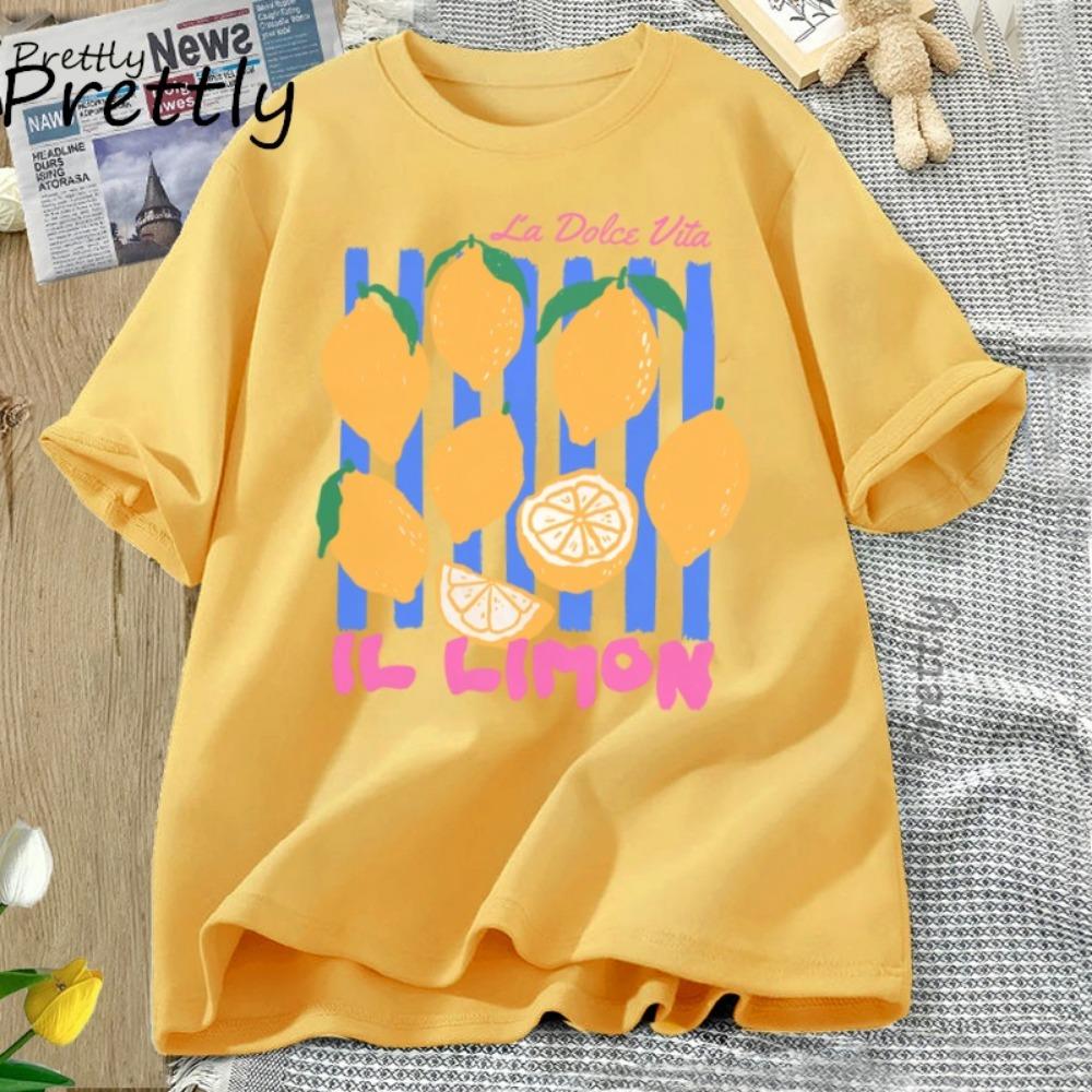 Lemon Tshirt Italian Summer Fruit T Shirt  Short Sleve Loose Tshirt Women Ladies Vintage Graphic Tees Aesthetic Clothes